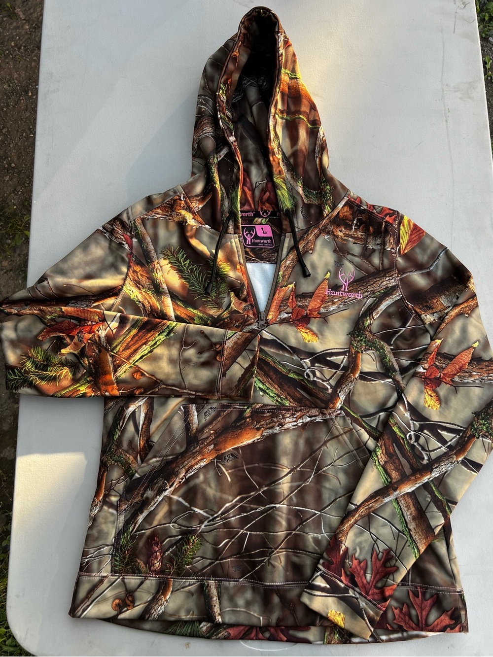 Huntworth Women's Lightweight Camo Hooded Shirt Jacket - Brown/Green